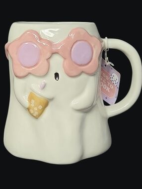 Sunday Morning Ceramics Cute Ghost With Pink Flower Sunglasses Ceramic Mug